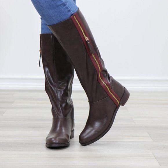 Brown Below Knee Rider Boots Light Faux Fur Inside - Picture 10 of 11